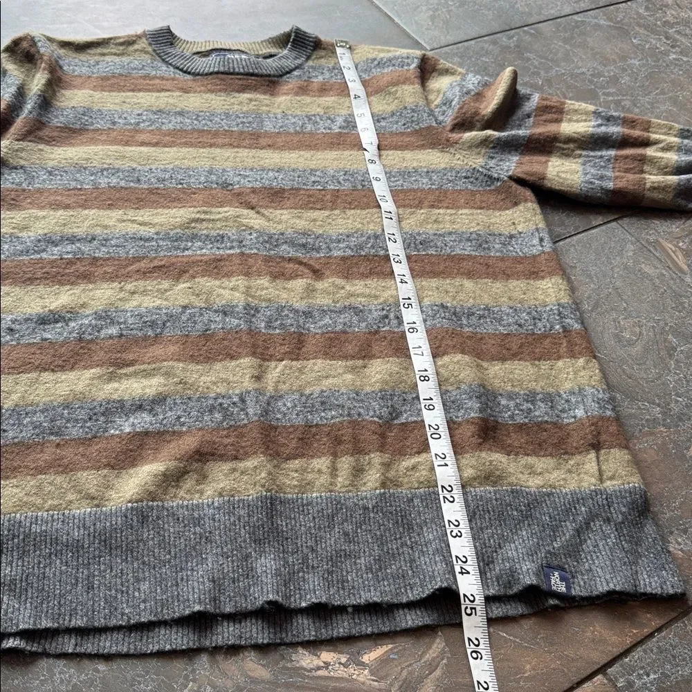 The North Face Wool Cotton Blend Long Sleeve Sweater - Stripes gray brown - L